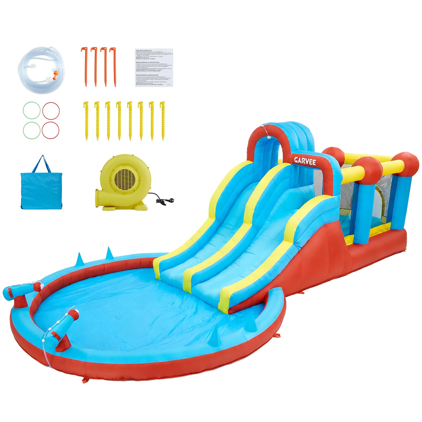 23FT All-Season Inflatable Water Slide Park, Kids Bounce House with Slide, Water Squirter, Climbing Wall and Pool for Backyard Outdoor Use