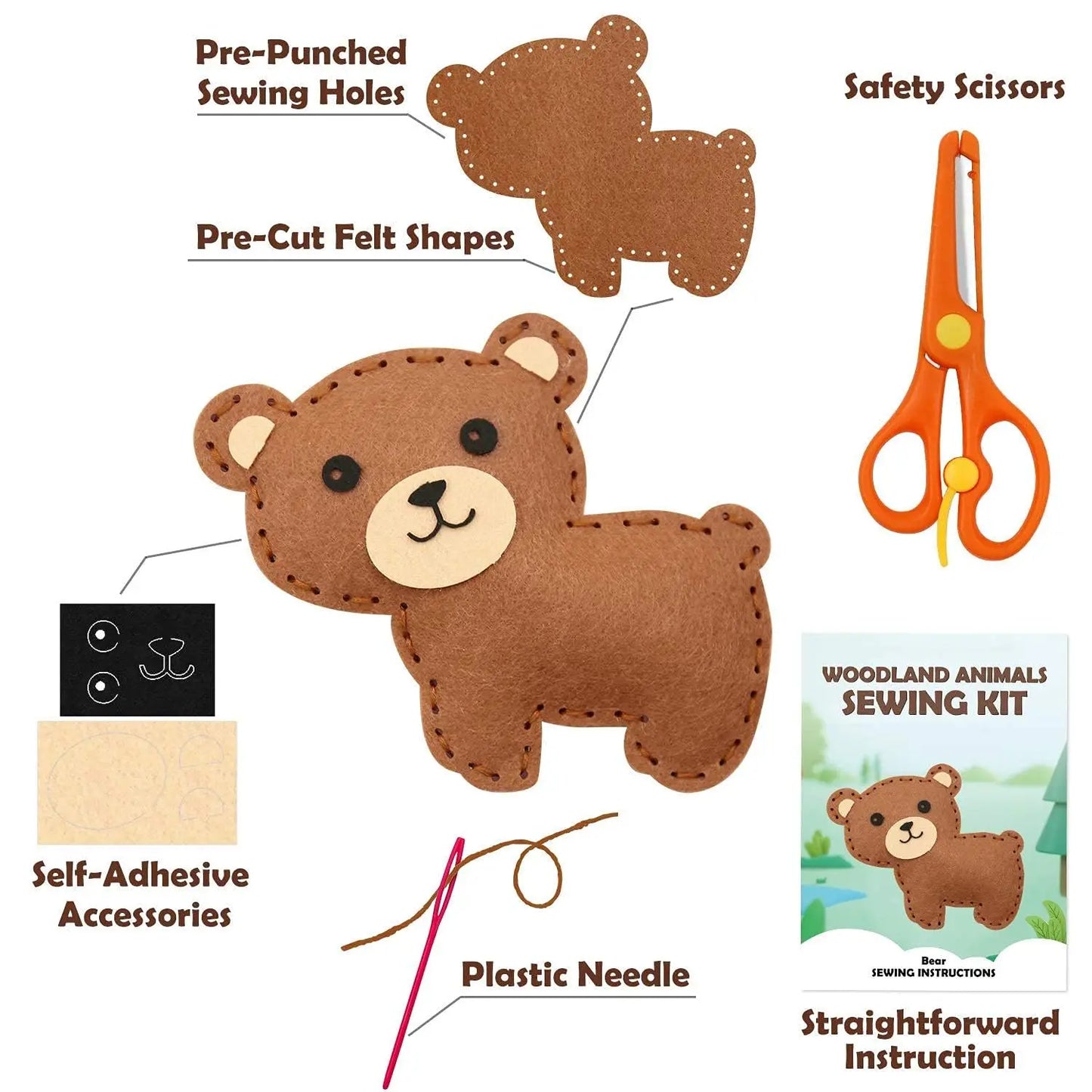Sewing Kit for Kids Woodland Animals Craft Kit Kids DIY Crafting and Sewing Set for Class Educational Sewing Gifts Birthday