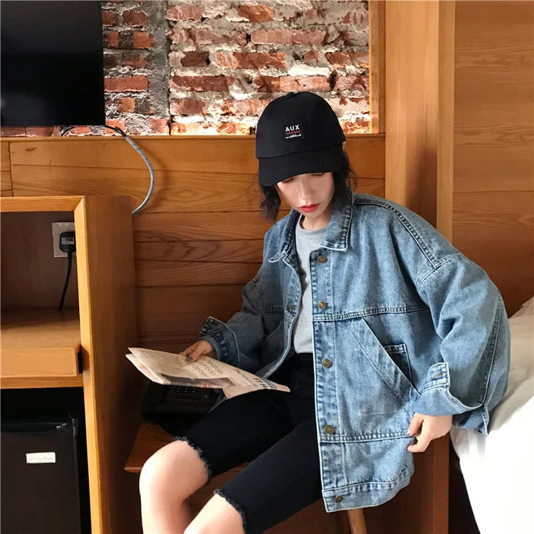 Denim Jacket Women's Spring Autumn New High Street Jeans Coat Oversize Loose Basic Jackets Simple Versatile Lapel Outerwear