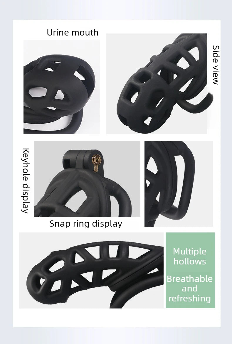 2026 New Chastity Lock Cage SM Flirting Breathable Resin Male Virginity Device Fetish Male Penis Lock with 4 Rings