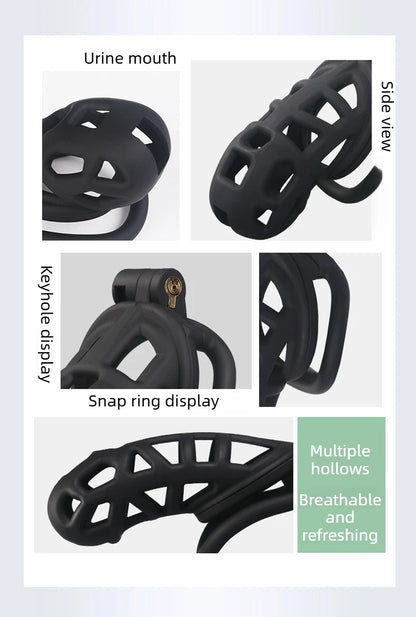 2026 New Chastity Lock Cage SM Flirting Breathable Resin Male Virginity Device Fetish Male Penis Lock with 4 Rings