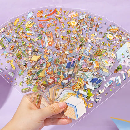 Mr. Paper 13pcs Palm PET 2.0 Sticker Book, Mini Diorama Journal Supplies, 3D Scene Collage, Portable Creative Stationery Sticker