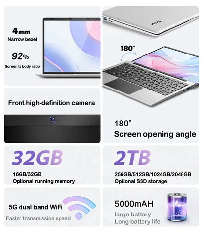 2026 NEW 14.1" Laptop Intel Core i9-9900 32GB 2TB Gaming Computer PC Windows11 Gamer office Ultra Slim Notebook 1920*1080