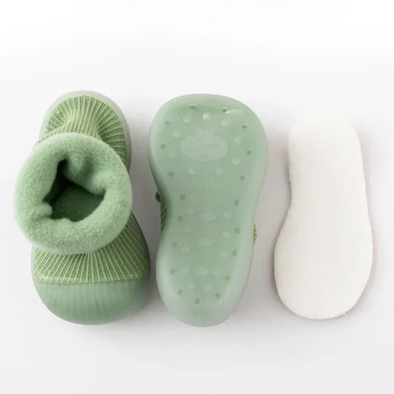 Baby Winter Booties Non-Slip Soft Sole Shoes with Cotton Socks Warm Fleece-Lined Infant First Walkers for Boys Girls 0-4T
