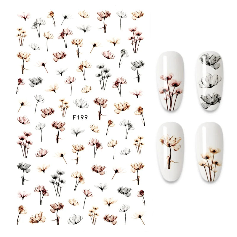 Black and White Love Flowers Line Art 3D Stickers Nail Decals Nail Art Accessories Butterfly Rose Nail Stickers Nail Sliders