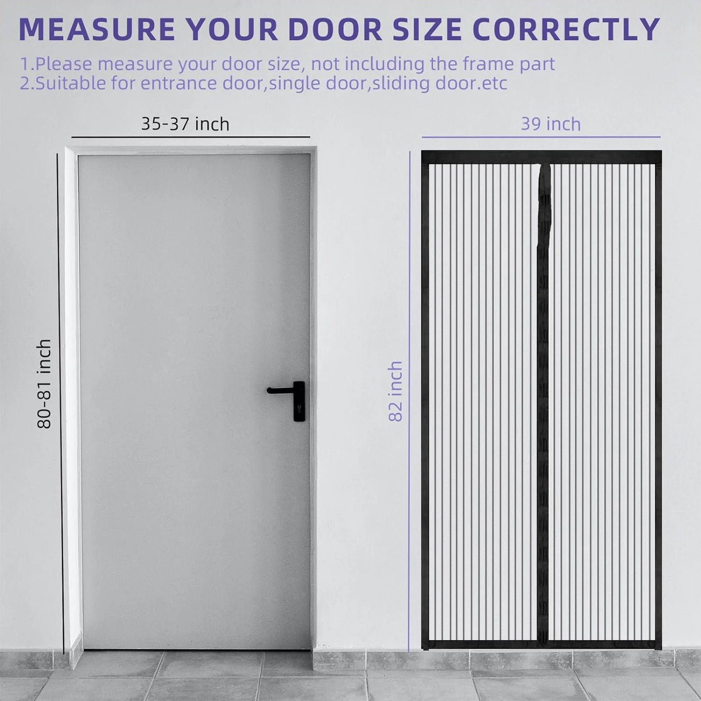 Magnetic Screen Door Hands Free Mesh Partition Heavy Duty Curtain Keeps Bugs Out Frame Hook & Loop Pet and Kid Friendly