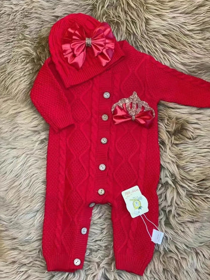 Dollbling Baby Boys' Knit Ribbed Romper Jumpsuit with Bodysuit and Hat 3pcs Set Newborn Cotton Knitted Sweater Romper Suit