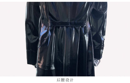 Nerazzurri Spring Fitted Waterproof Shiny Reflective Black Patent Faux Leather Jacket Women with Hood Zipper Red Autumn Clothes