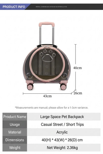 2-in-1 Fashion Portable Transparent Space Capsule Pet Carrier Backpack Rolling Travel Trolley Box Detachable Telescopic Handle