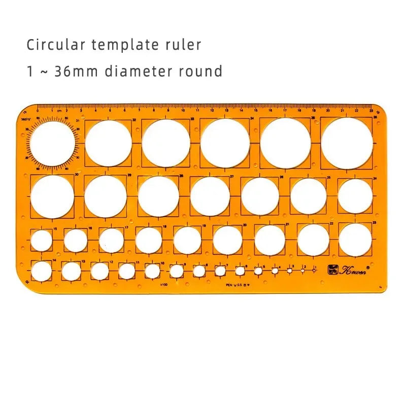 Geometric Drawing Template Set With Measuring Ruler - Yellow Transparent Plastic Tools+Bonus PE Zipper Bag - For Architecture