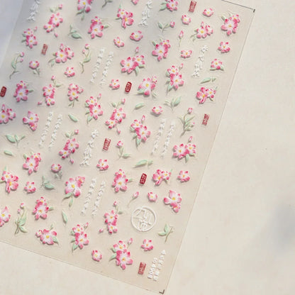 White Flower Petal Cherry Blossom Peach Blossom Falling Petal Floral Gradient 5D Self Adhesive Nail Art Sticker Manicure Decals
