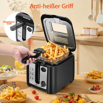 Aigostar gruzdintuvė, 2,5 l talpos, 1650 W, be BPA, su permatomu langu, temperatūros reguliavimu ir ekranu, juoda