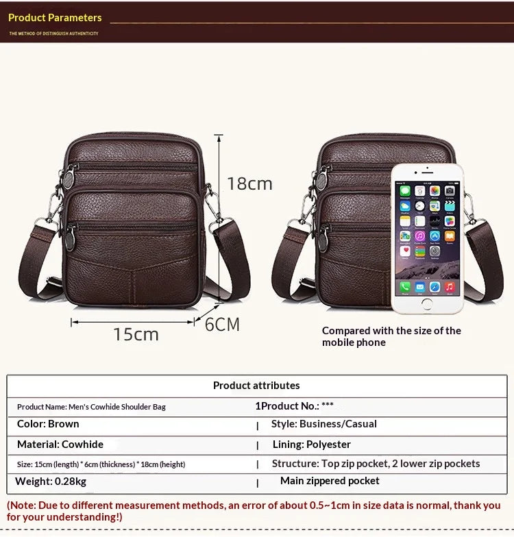 Homefish New Genuine Leather Crossbody Bag Vertical Trendy Multifunctional Shoulder Bag Briefcase Casual Travel Messenger Bag