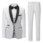 US Size Men Lapel Black Collar 3 Pcs Suit Set Coat Vest Trousers / Business Groom Wedding Dress Fprmal Blazer Pants Waistcoat