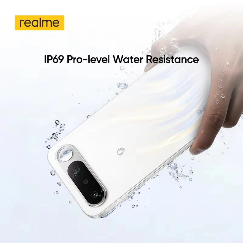 realme 16 5G smartphone, European version, MediaTek Dimensity 6400 Turbo chip, 6.57-inch 120Hz AMOLED screen, 6550 mAh Titan battery, 45 W fast charging, IP69.