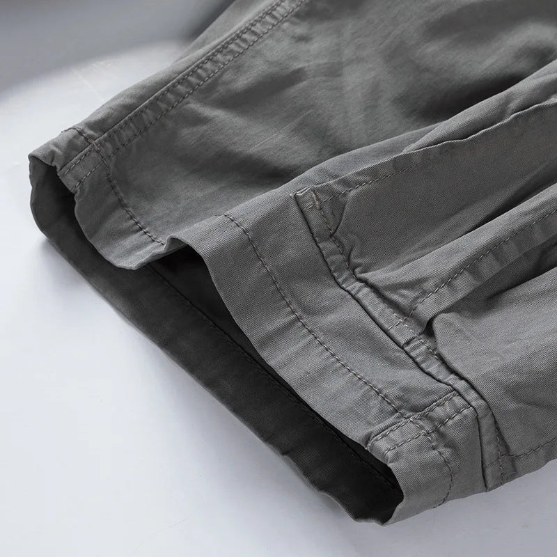 New Summer Men Cotton Multi pockets Cargo Shorts Jogger Loose Pants Man Casual Tooling Shorts Quality Male Shorts Pants NO Belts