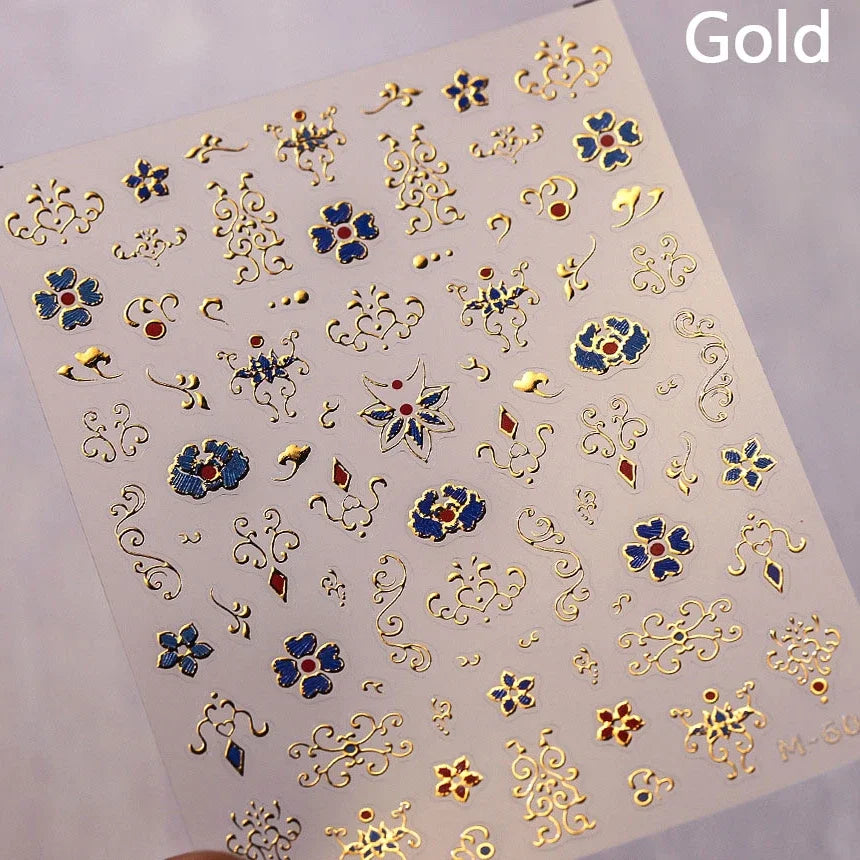 5D Gold Stamped Silver Sun Stars Snake Nail Art Stickers Totems Reliefs Self Adhesive Dark Chinese Style Manicure Decals
