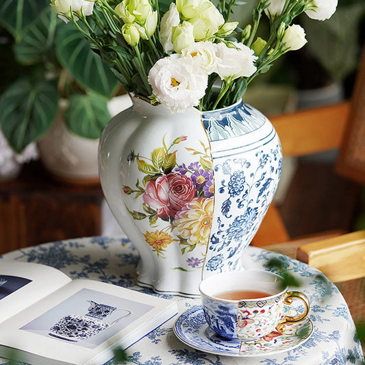 Splicing Light Luxury Antique Style Ceramic Vase Creative European Vintage Flower Vase Arrangement Living Room Desktop Ornaments