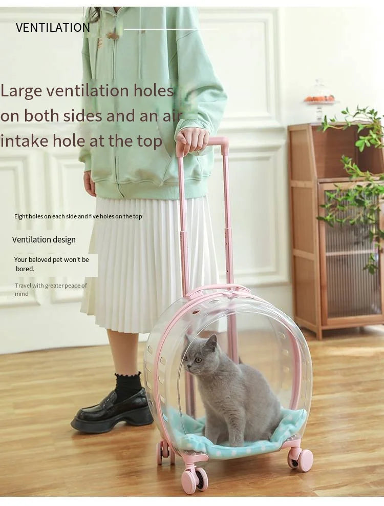 2026 Large Capacity Pet Suitcase for Two Cats Dogs Breathable Clear Wheel Portable Carry-on Luggage Pet Travel Bag