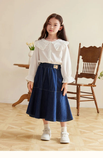 Fashion Girl Skirt Jeans Denim Skirt Mid Length A Line Teenager Girls Clothes Kids Children School Outfit Casual Plus Size