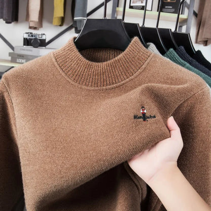 Light luxury brand round neck sweater knitted plush thicken warm pullover cartoon character embroidery fashion golf men's wear