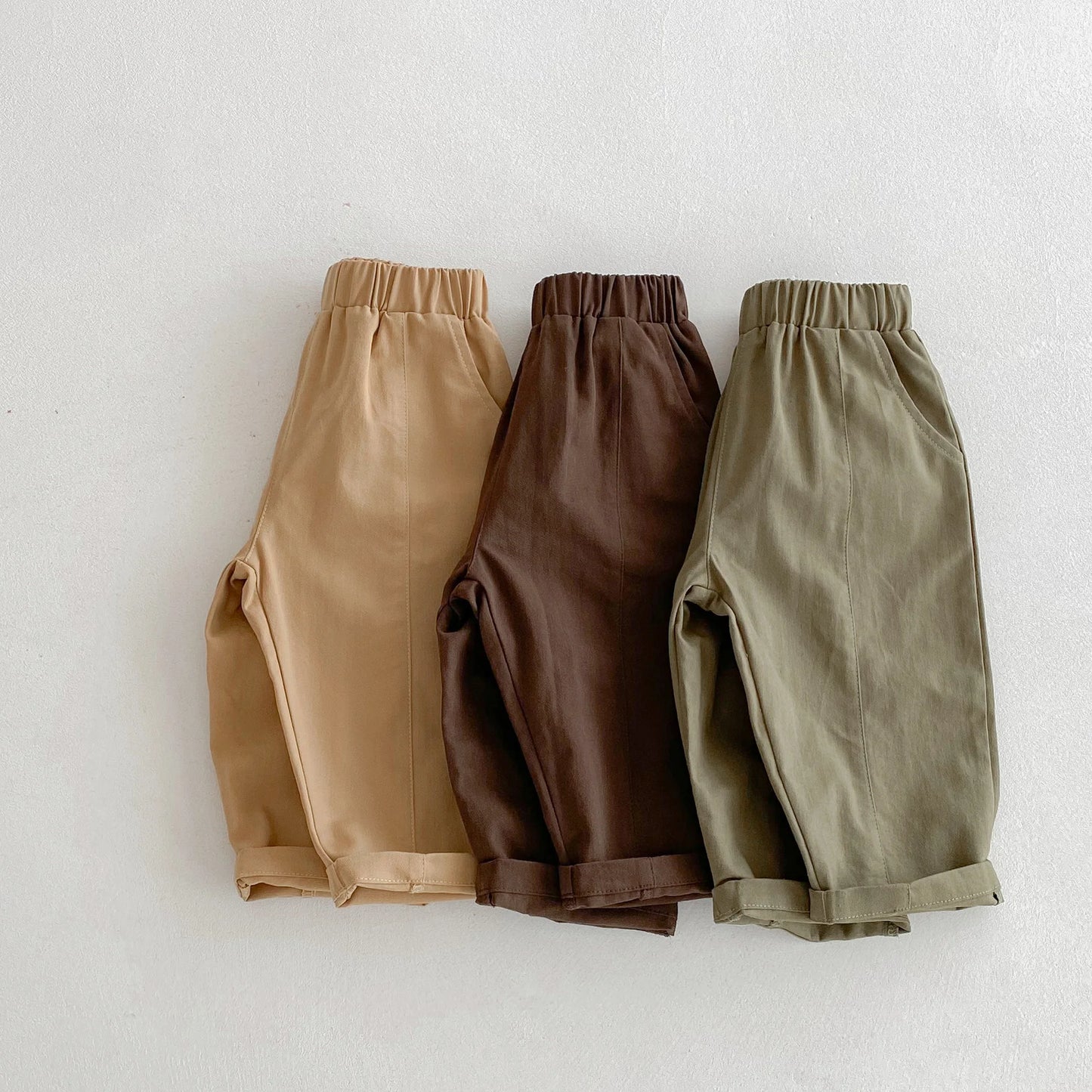 Toddler Girl Cotton Pleated Harem Pants 1-6Y Kids Boys Solid Color Casual Roll Up Trousers Comfy Elastic Waist Kids Bottoms