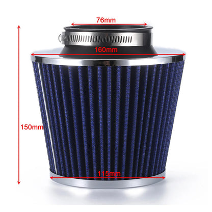 Car Modified High Flow Air Filter Mushroom Head Universal Air Filter 76mm Refitted Winter Cold Air Filter Intake Pipe Kit