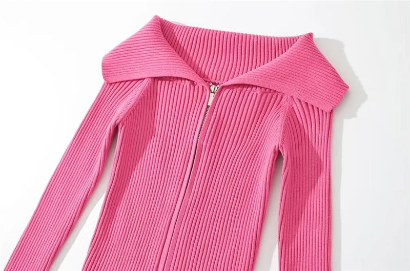 LUNDUNSHIJIA 2026 New Autumn Women Elegant Thickened Zipper Sweaters For Women Rose Red Fashion Short Female Cardigan 4 Colors