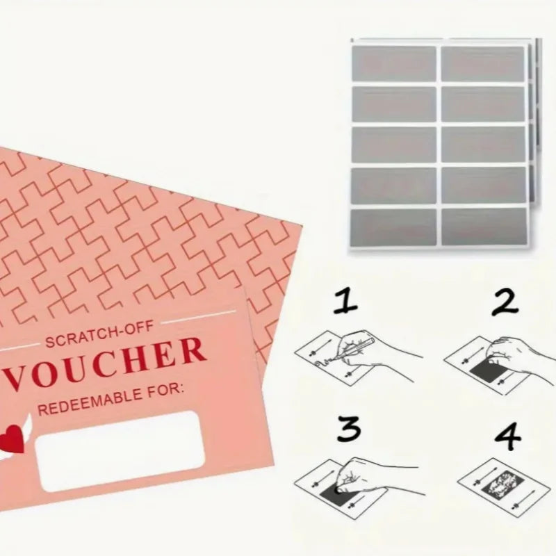 60 piece scratch card set, DIY gift voucher scratch revealing design, wedding, birthday party, game festival, lottery