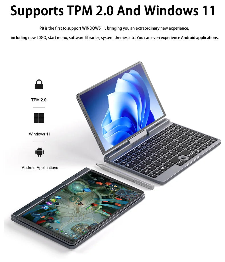 CRELANDER P8 8 Inch Mini Laptop Touchscreen Rotating 360 Degree Intel Alder N150 12GB WiFi6 Notebook Tablet PC Protable Laptops