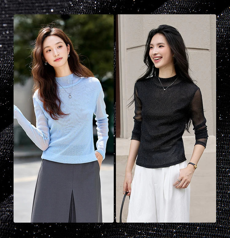 VIMLY Woman Knitting Sweater Slim Autumn 2026 Casual Female Long Sleeve Sweater Stand Neck Strecth Pullover Ladies Tops A2528