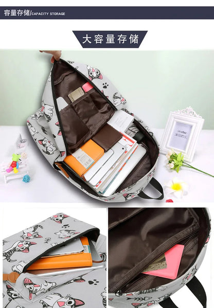 Cute Cat School Bags For Teenage Girls Students Backpack Waterproof Book Bag Travel College Laptop Backpack