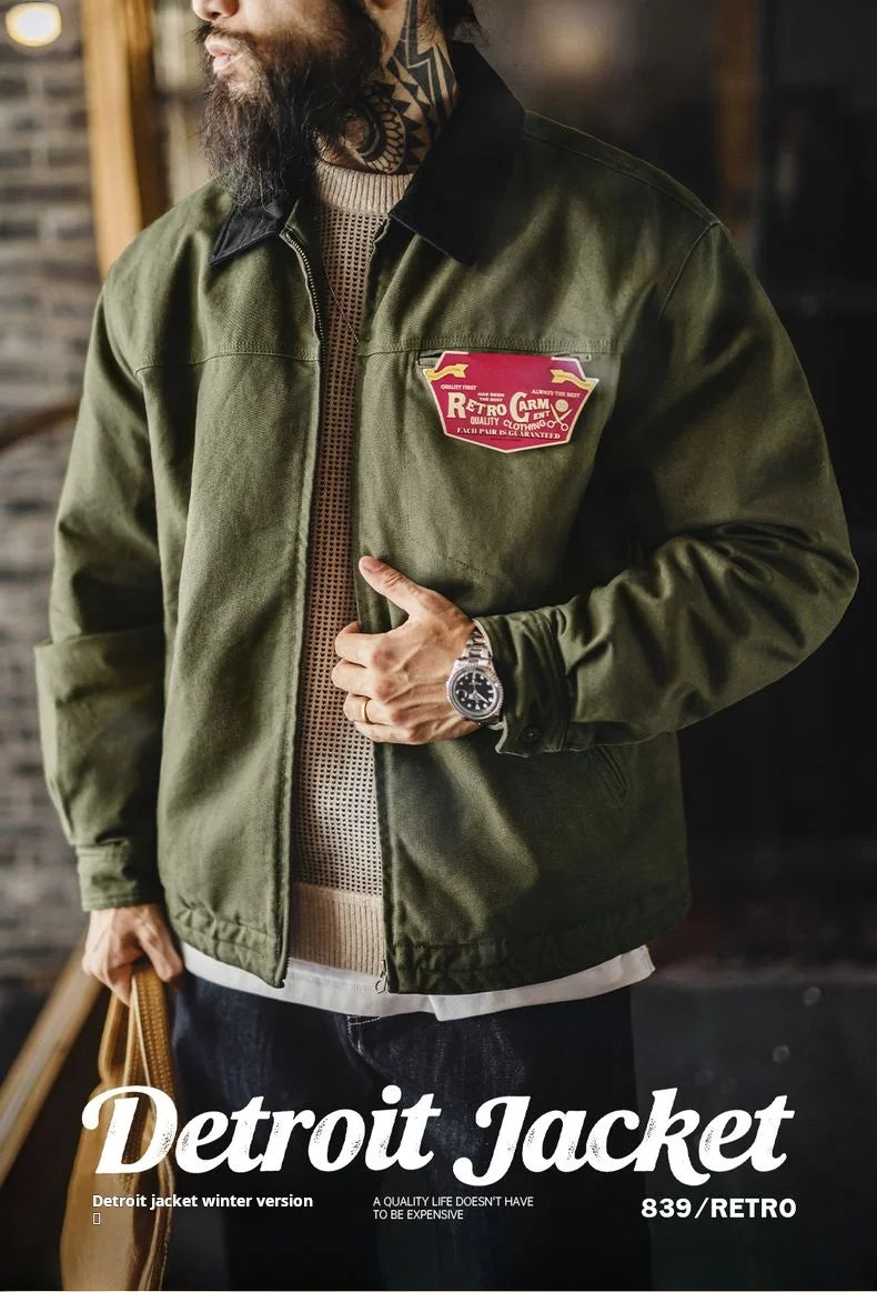 Maden Men’s Padded Cotton Jacket 415g Heavy Fabric Quilted Lining Detroit Workwear Retro Hunter Style Warm Winter Coat
