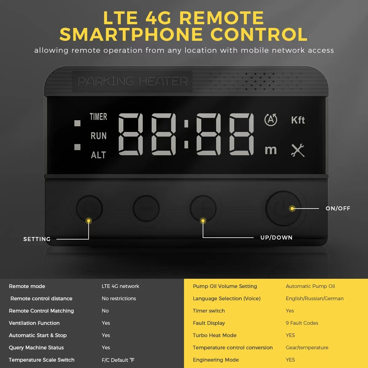 Sunster Car Heater S-A2466 GSM LTE-4G LCD Switch Control Applicable to 12V/24V Voltage Models Diesel Heater