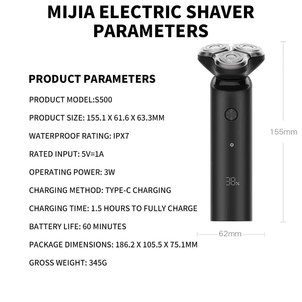 NEW MIJIA S500 Electric Shaver Clipper Triple Blade Trimmer For Men Dry Wet Shaving Washable Beard Hair Cutting Machine Razor CN