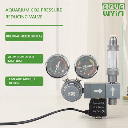 Aquarium CO2 Regulator Dual Meter Solenoid Valve Quick Plug Foam Recorder Control System Fish Tank CO2 Pressure Reducing Valve