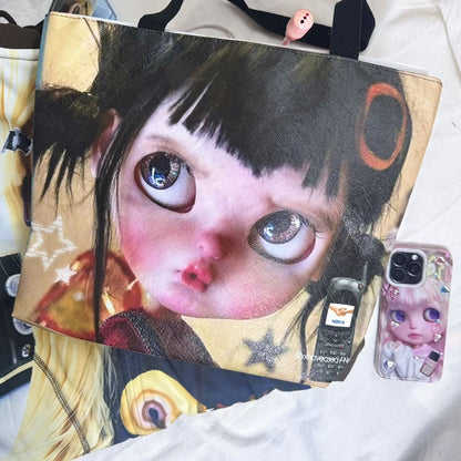 Brand Portrait Print Tote Bag Large Capacity Top-handle Shopper Bag Fashion Pvc Kraft Paper Shoulderbag Waterproof Pouch Storage