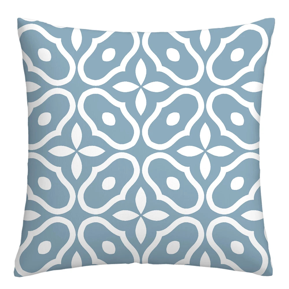 Lake blue white geometric linen pillowcase sofa cushion cover home decoration can be customized for you 40x40 45x45 50x50 60x60