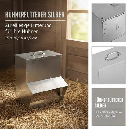 Galvanized Steel Chicken Feeder, Silver, 20 x 25 x 35 cm