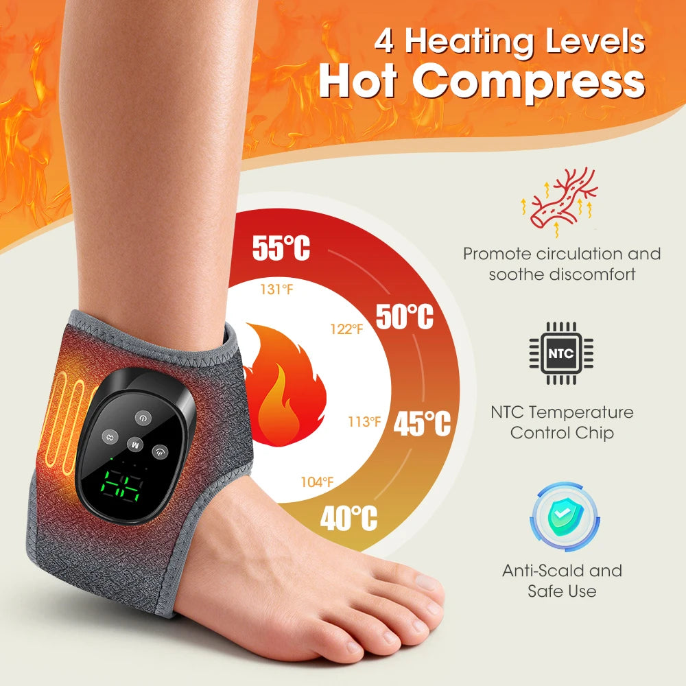 Cordless Electric Ankle Guard 4-Level Heated Vibration Massager Hot Compress Ankle Brace for Left And Right Foot
