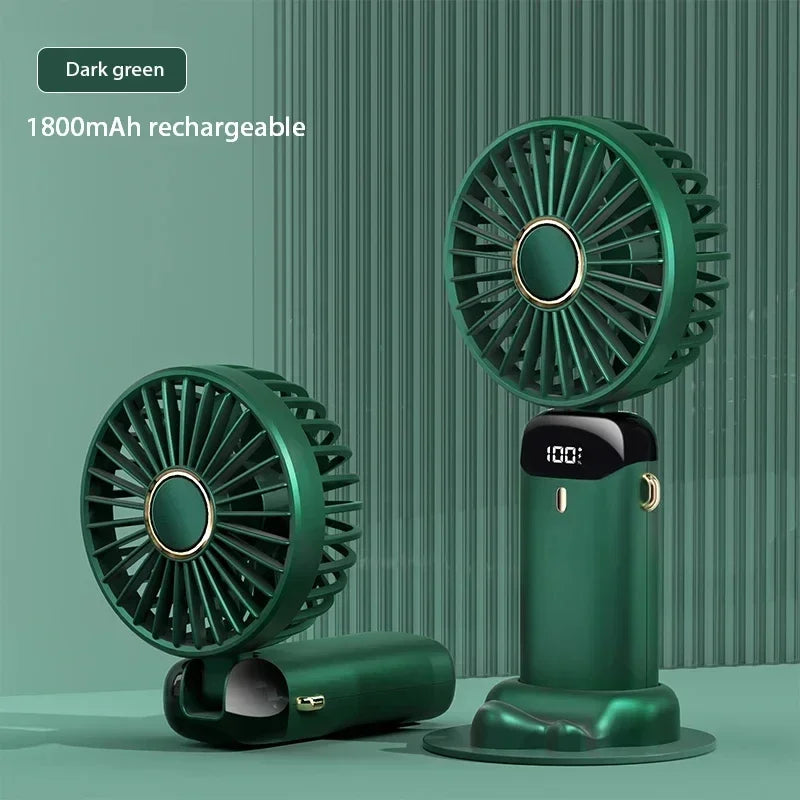 Mini Portable Handheld Fan Foldable Neck Hanging Fans 5 Speed USB Rechargeable Fan with Phone Stand and Display Screen 1800mAh