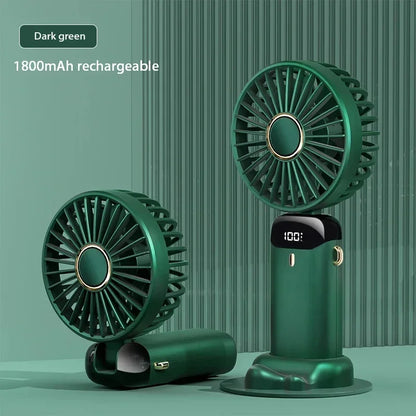 Mini Portable Handheld Fan Foldable Neck Hanging Fans 5 Speed USB Rechargeable Fan with Phone Stand and Display Screen 1800mAh