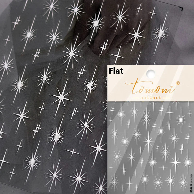 Gold Silver Starlight Laser Pink Colorful Glitter Star Bronzing Rhinestones Relief Nail Art Decorations Stickers Manicure Decals