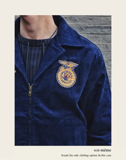 2026 Spring/Summer American Retro Workwear Long-Sleeved Farmer's Coop Jacket for Male Youth - High-end Trendy Corduroy Coat