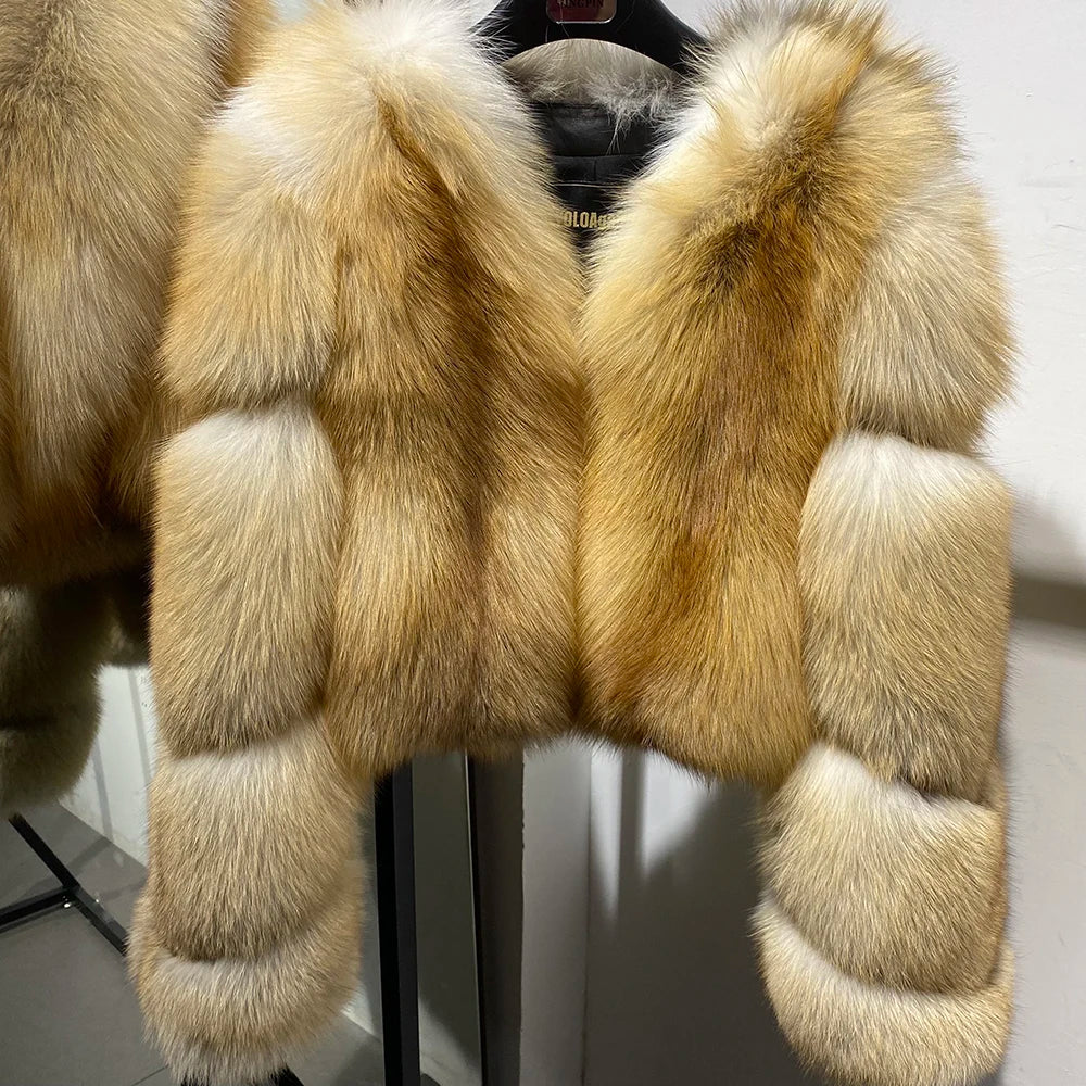 YOLOAgain Women's Natural Fox Fur Jacket 2025 Winter Warm Luxury Real Fox Fur Coat