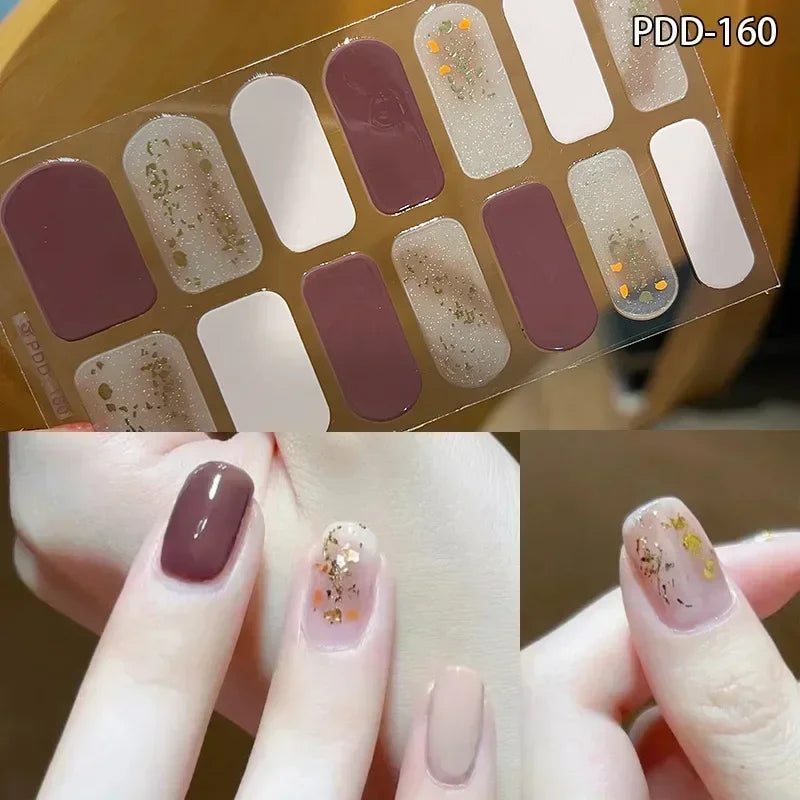 1PC Gel Nail Sticker Patch Slider Flower Gradient Color Back Glue Full Cover Waterproof Gel Nail Sticker UV Lamp Curing Manicur