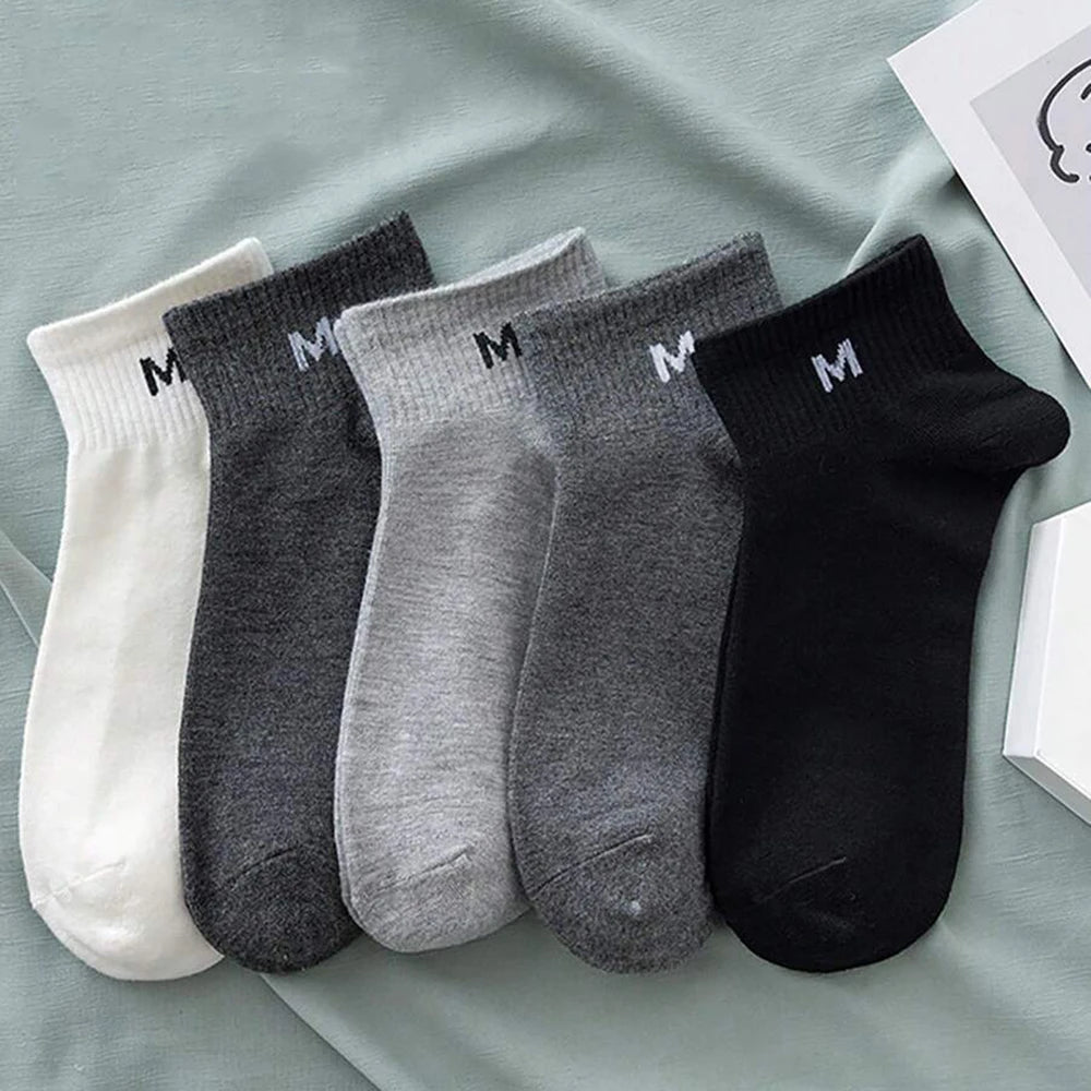 5/10/20/30 Pairs Men Ankle Socks Fashionable Letter Sports Style Odor Proof Sweat Absorbing Breathable Invisible Running Socks