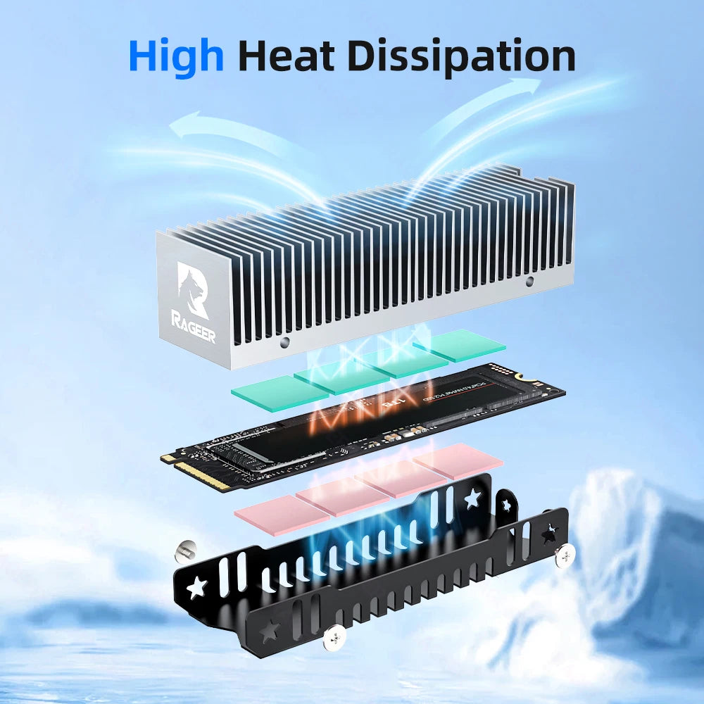 RAGEER M.2 SSD Cooler, Heavy Duty Aluminum Convection Heat Sink, NVME NGFF Cooler, Passive Heat Sink with 38 Fins - FrostBlade 1