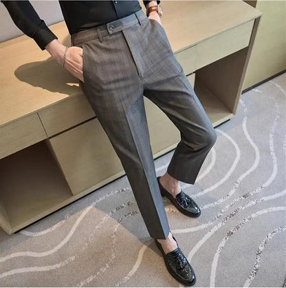 Men Plaid Wedding Dress Trousers High Quality Male Boutique Formal Wear Slim Suits Pants Men British Style Business Suit Pants