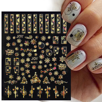 1PCS New Christmas Decorations 2023 New Year Nail Stickers Press on Nails Laser Snowflake Christmas Tree 3D Nail Decal